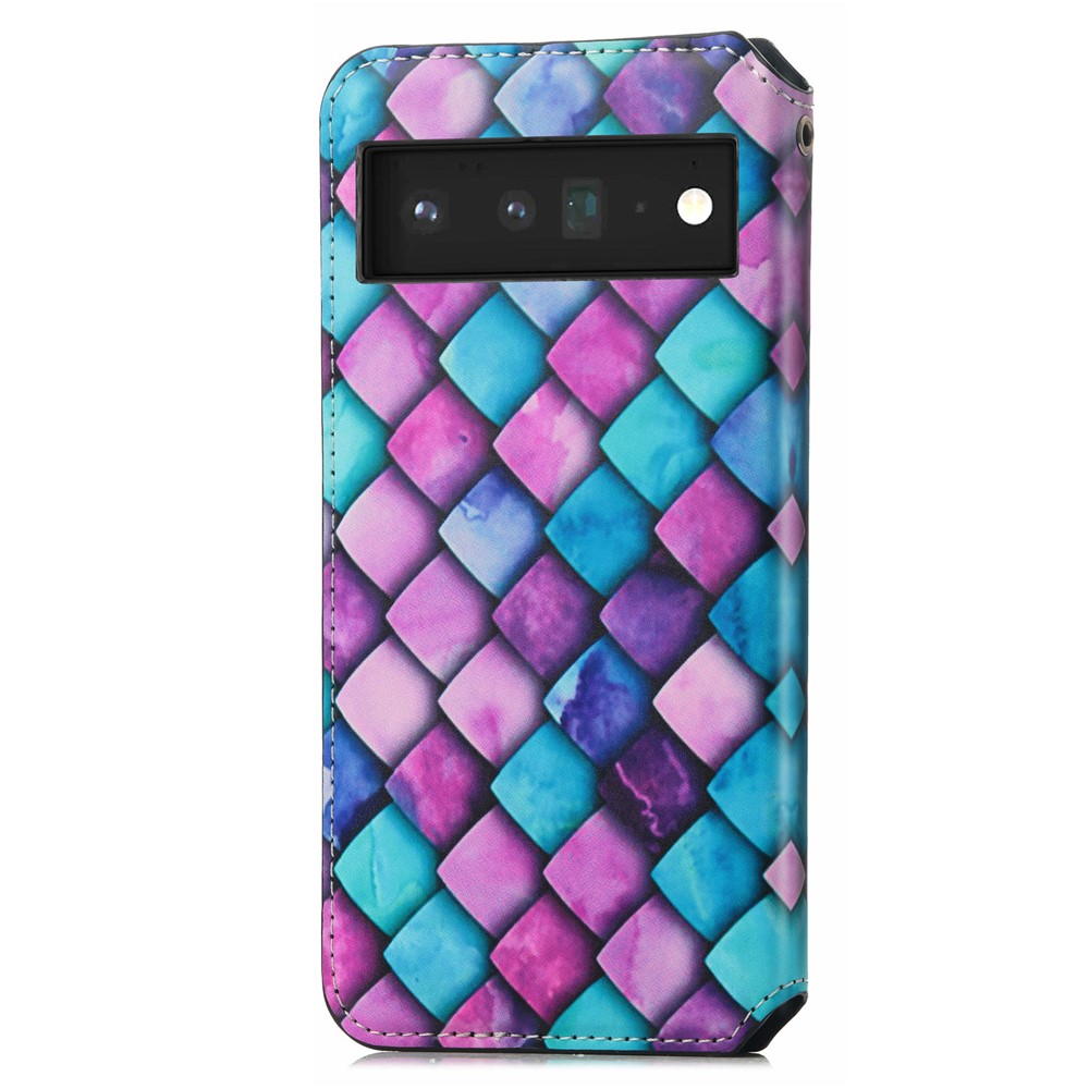 CASENEO 001 Series Pattern Printing PU Leather Wallet Stand Magnetic-Absorbed Protective Cover for Google Pixel 6 - Purple Scale-14