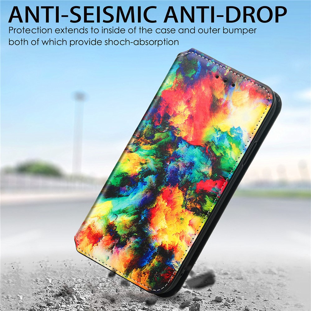 CASENEO 001 Series Pattern Printing PU Leather Wallet Stand Magnetic-Absorbed Protective Cover for Google Pixel 6 - Iridescent Cloud-4