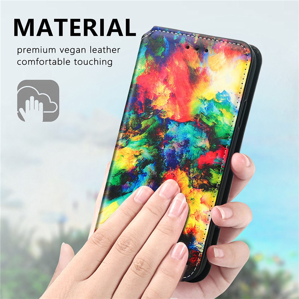CASENEO 001 Series Pattern Printing PU Leather Wallet Stand Magnetic-Absorbed Protective Cover for Google Pixel 6 - Iridescent Cloud-5