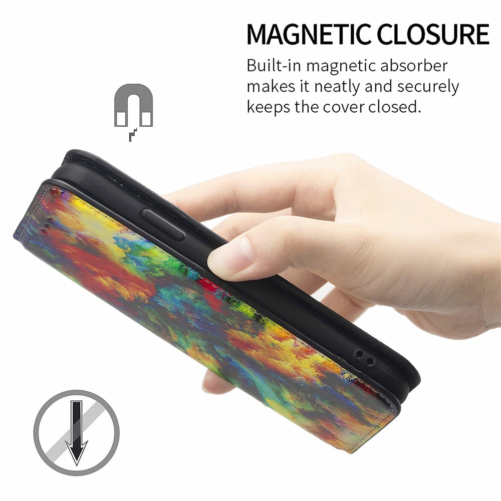 CASENEO 001 Series Pattern Printing PU Leather Wallet Stand Magnetic-Absorbed Protective Cover for Google Pixel 6 - Iridescent Cloud-6