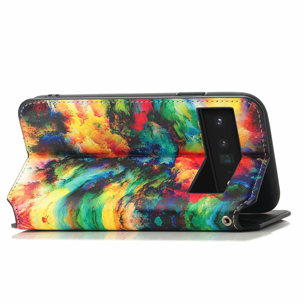 CASENEO 001 Series Pattern Printing PU Leather Wallet Stand Magnetic-Absorbed Protective Cover for Google Pixel 6 - Iridescent Cloud-7