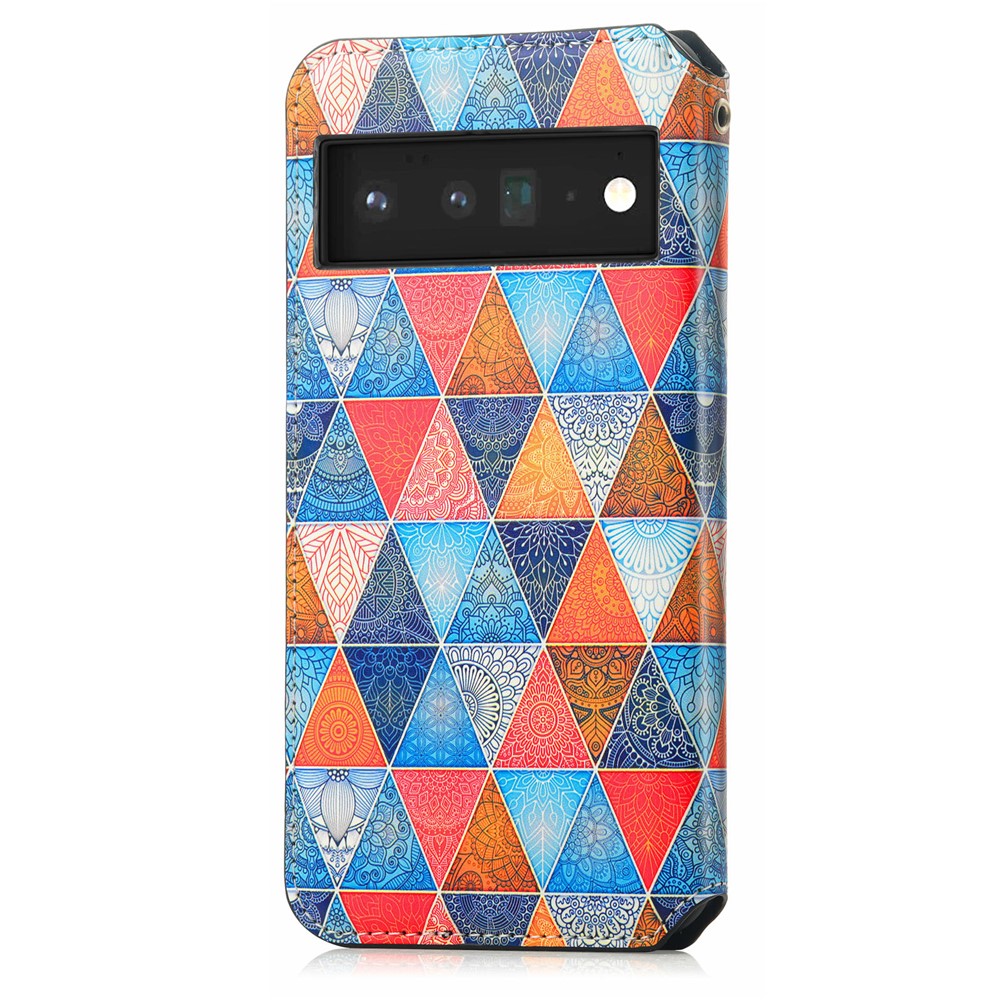 CASENEO 001 Series Pattern Printing PU Leather Wallet Stand Magnetic-Absorbed Protective Cover for Google Pixel 6 - Rhombus/Mandala-10