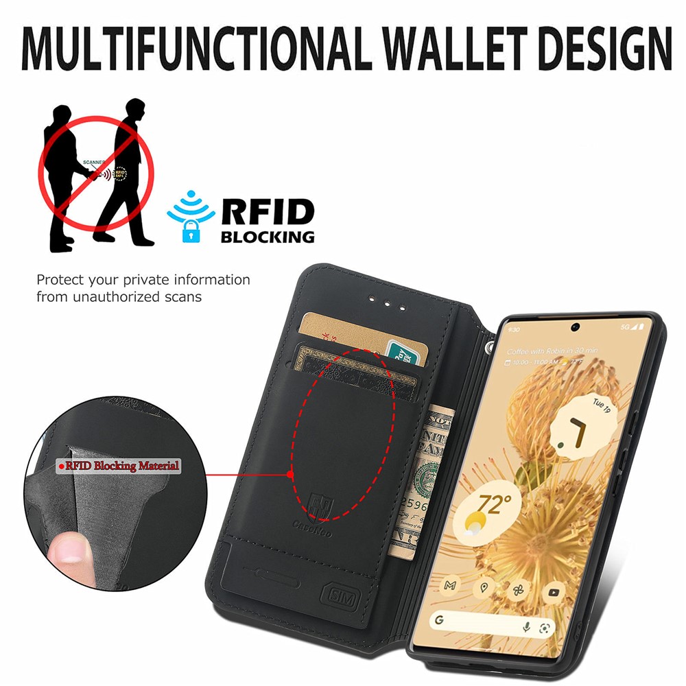 CASENEO 001 Series Pattern Printing PU Leather Wallet Stand Magnetic-Absorbed Protective Cover for Google Pixel 6 - Rhombus/Mandala-7