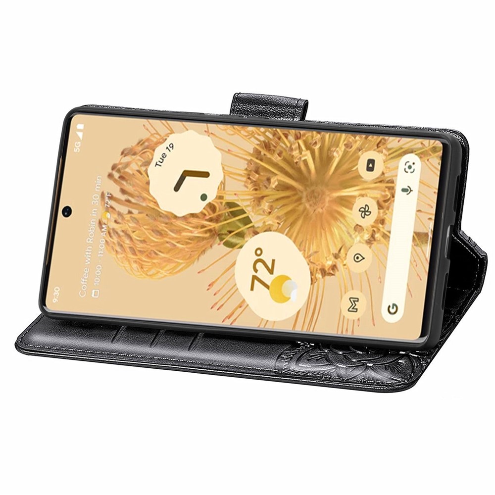 Stylish Imprinting Butterfly Flower Pattern Wallet Stand Phone Case Leather Cover for Google Pixel 6 - Black-5