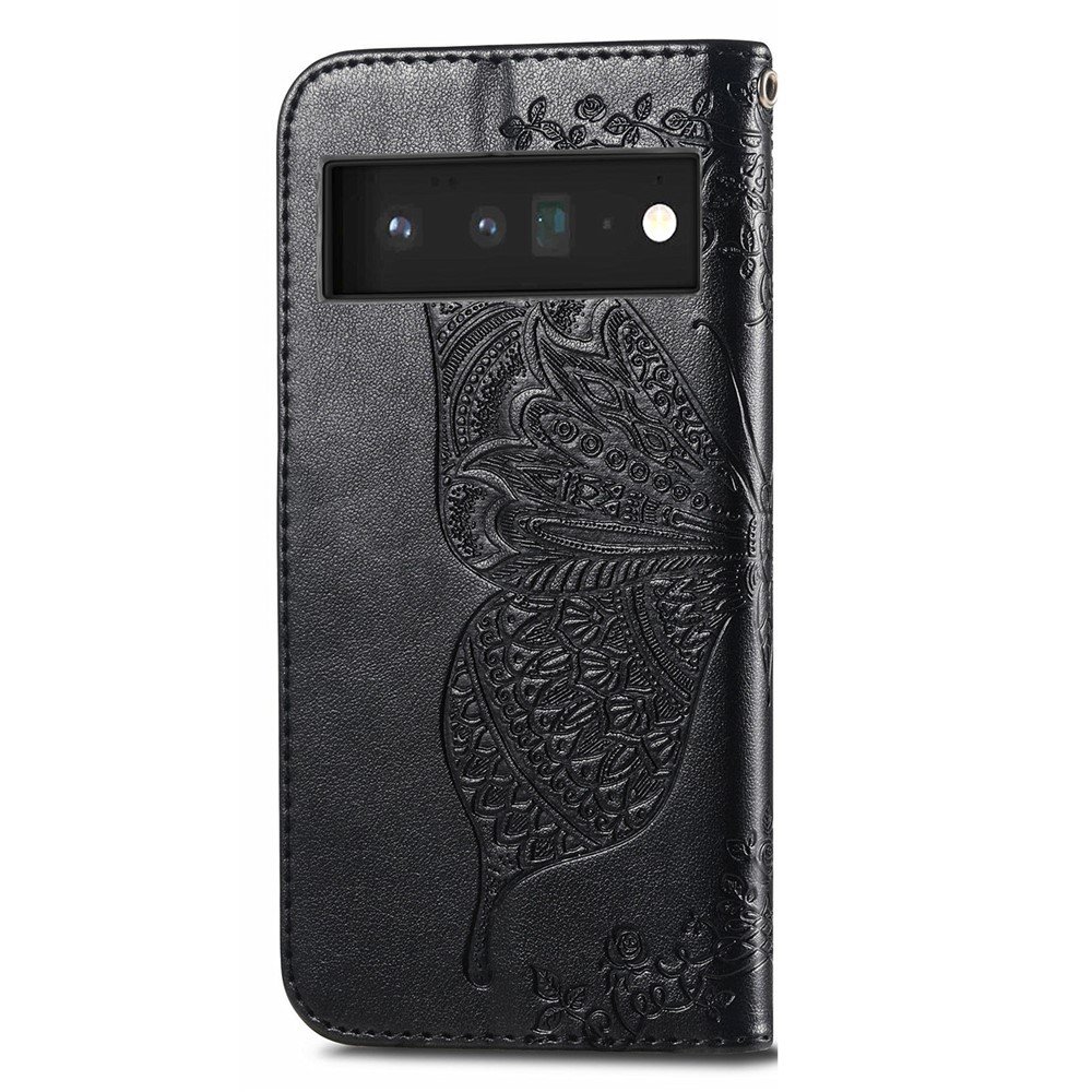 Stylish Imprinting Butterfly Flower Pattern Wallet Stand Phone Case Leather Cover for Google Pixel 6 - Black-8