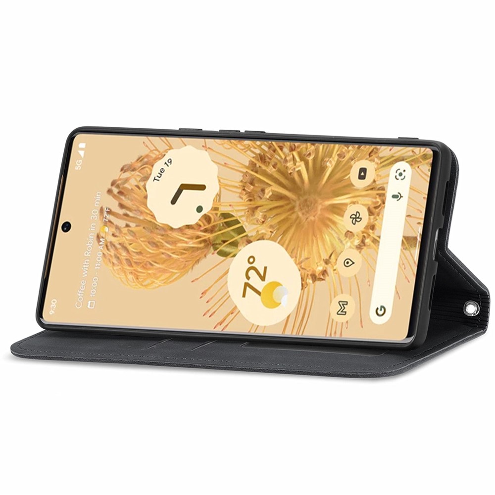 Shockproof Vintage Style Magnetic Auto-absorbed Skin-touch Leather Phone Cover Shell with Card Slots for Google Pixel 6 - Black-3