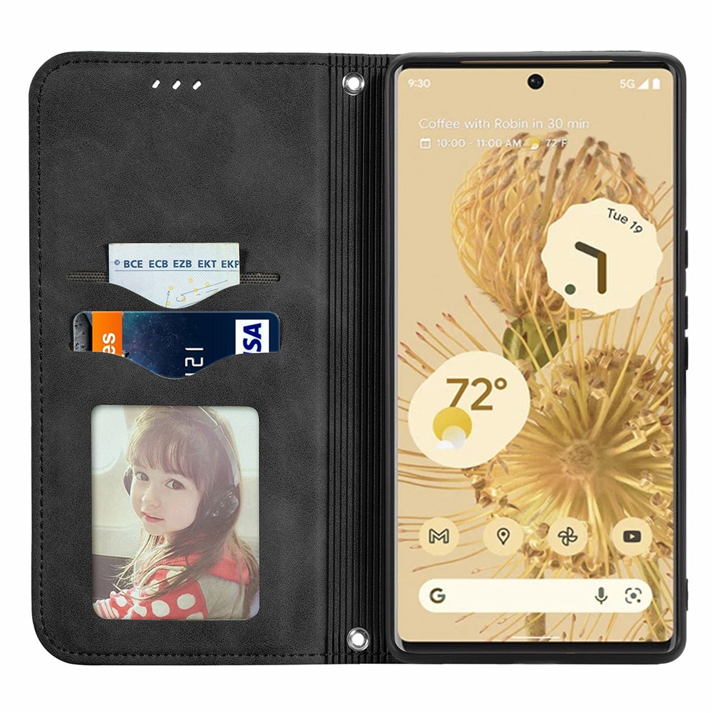 Shockproof Vintage Style Magnetic Auto-absorbed Skin-touch Leather Phone Cover Shell with Card Slots for Google Pixel 6 - Black-4