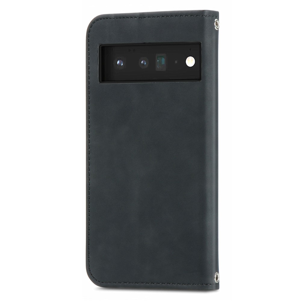 Shockproof Vintage Style Magnetic Auto-absorbed Skin-touch Leather Phone Cover Shell with Card Slots for Google Pixel 6 - Black-6