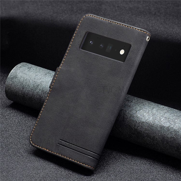 BINFEN COLOR Drop-resistant Phone Case Flip Design RFID Blocking Leather Stand Wallet Phone Cover Protector for Google Pixel 6 Pro - Black-8