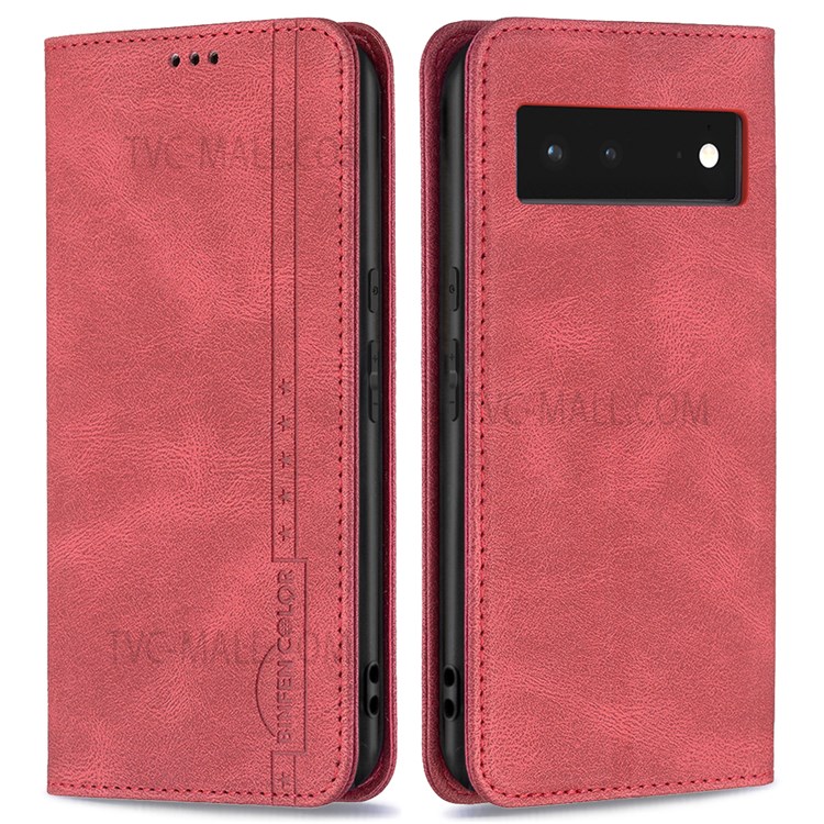 BINFEN COLOR For Google Pixel 6 Drop-resistant Phone Case Flip Design RFID Blocking Leather Stand Wallet Phone Cover Protector - Red-1