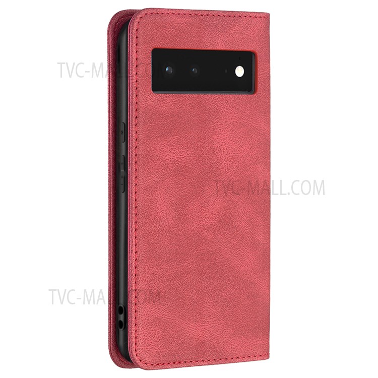 BINFEN COLOR For Google Pixel 6 Drop-resistant Phone Case Flip Design RFID Blocking Leather Stand Wallet Phone Cover Protector - Red-6