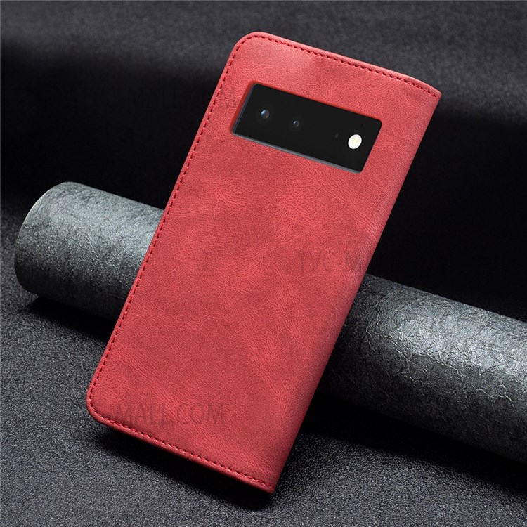 BINFEN COLOR For Google Pixel 6 Drop-resistant Phone Case Flip Design RFID Blocking Leather Stand Wallet Phone Cover Protector - Red-8