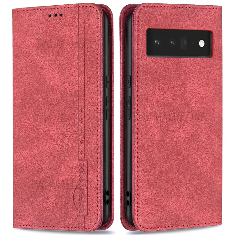 BINFEN COLOR Wallet Phone Cover Drop-resistant Phone Case Flip Design RFID Blocking Leather Stand Protector for Google Pixel 6 Pro - Red-1