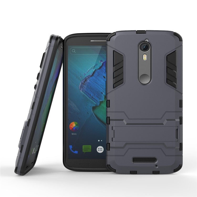 Plastic + TPU Hybrid Cover with Kickstand for Motorola Moto X Force / X3 - Dark Grey-1
