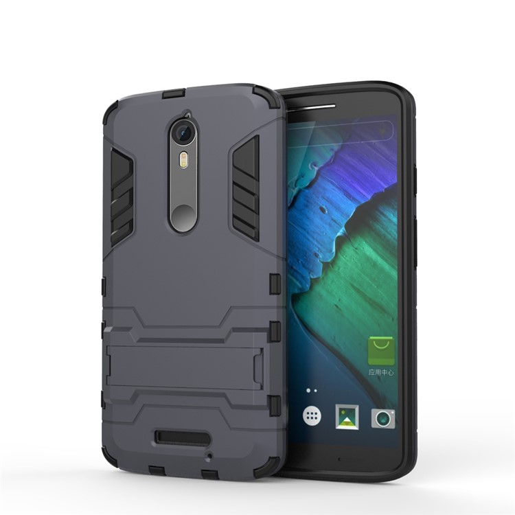 Plastic + TPU Hybrid Cover with Kickstand for Motorola Moto X Force / X3 - Dark Grey-2
