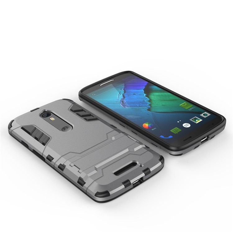 Plastic + TPU Shield Cover with Kickstand for Motorola Moto X Force / X3 - Grey-3