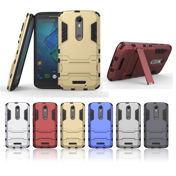 Plastic + TPU Shield Cover with Kickstand for Motorola Moto X Force / X3 - Grey-4