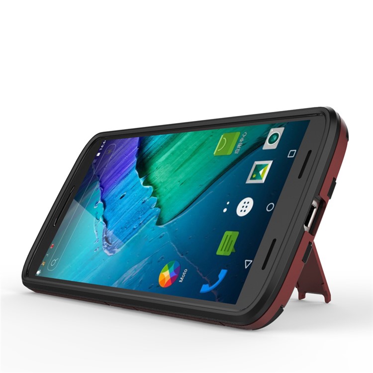 Plastic + TPU Shell Case Cover with Kickstand for Motorola Moto X Force / X3 - Red-2