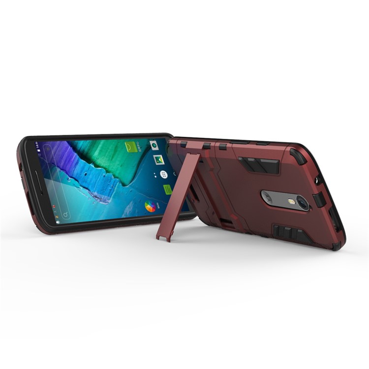 Plastic + TPU Shell Case Cover with Kickstand for Motorola Moto X Force / X3 - Red-3