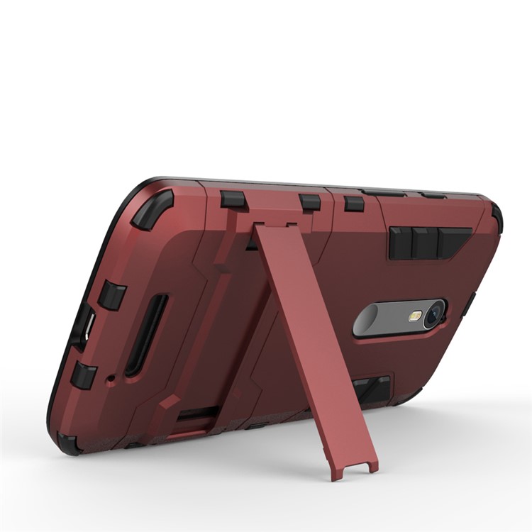 Plastic + TPU Shell Case Cover with Kickstand for Motorola Moto X Force / X3 - Red-6