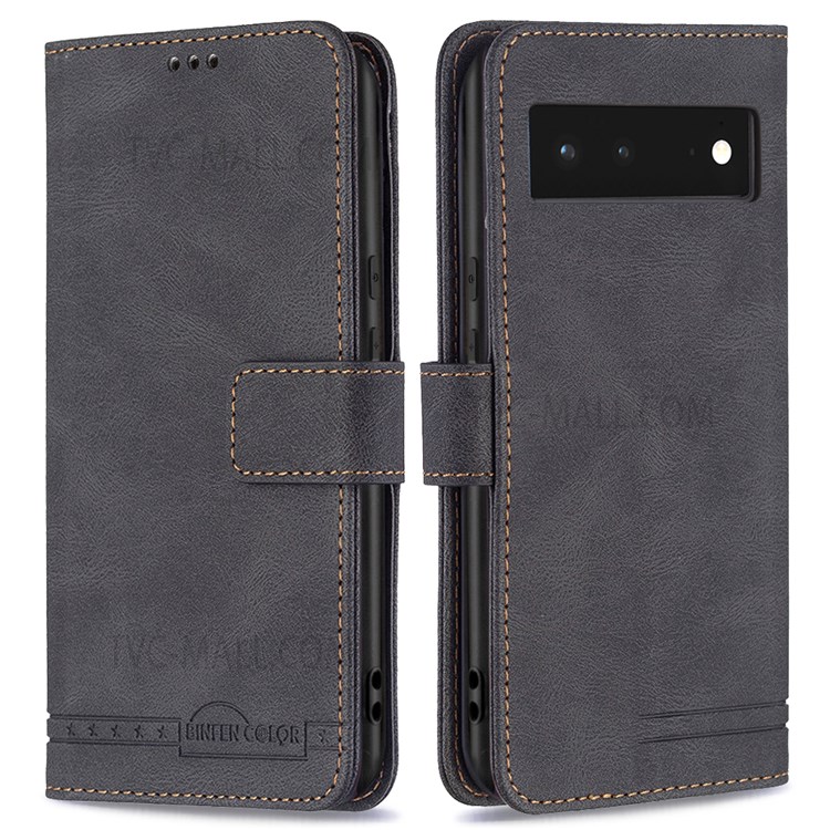 BINFEN COLOR Drop-resistant Phone Case Flip Design RFID Blocking Leather Stand Wallet Phone Cover Protector for Google Pixel 6 - Black-1