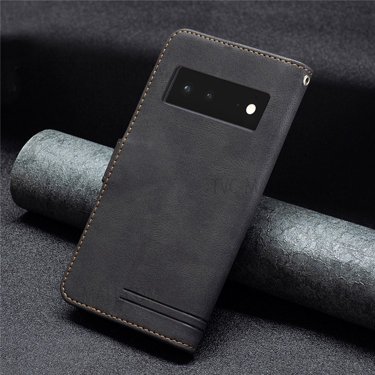 BINFEN COLOR Drop-resistant Phone Case Flip Design RFID Blocking Leather Stand Wallet Phone Cover Protector for Google Pixel 6 - Black-7