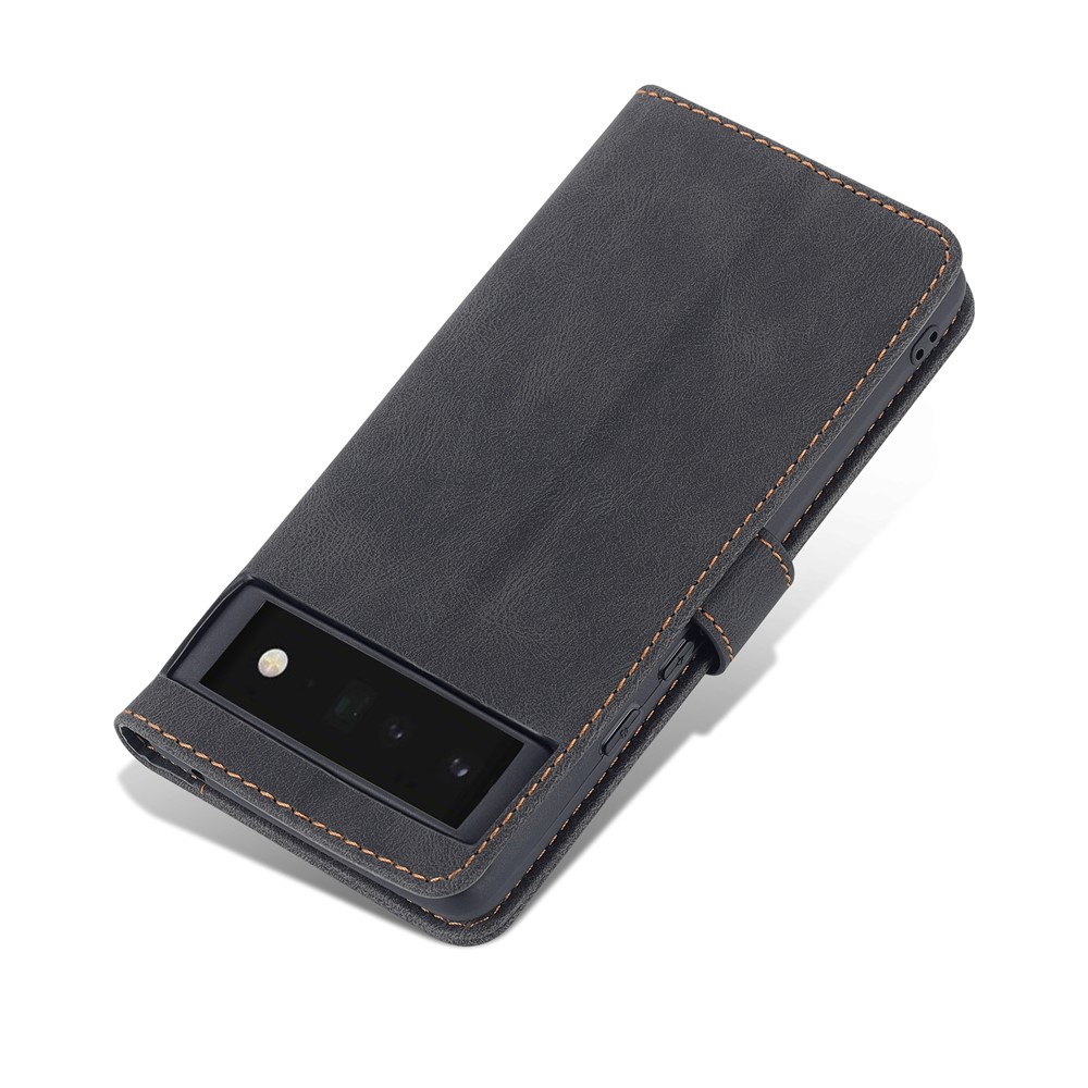AZNS TPU+PU Leather Wallet Stand Phone Case Shockproof Protection Flip Phone Shell for Google Pixel 6 - Black-10