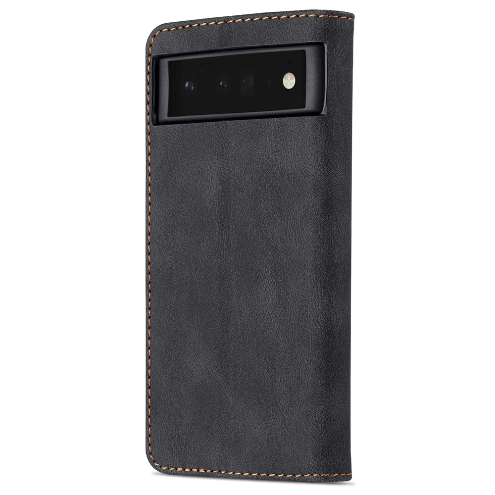 AZNS TPU+PU Leather Wallet Stand Phone Case Shockproof Protection Flip Phone Shell for Google Pixel 6 - Black-3
