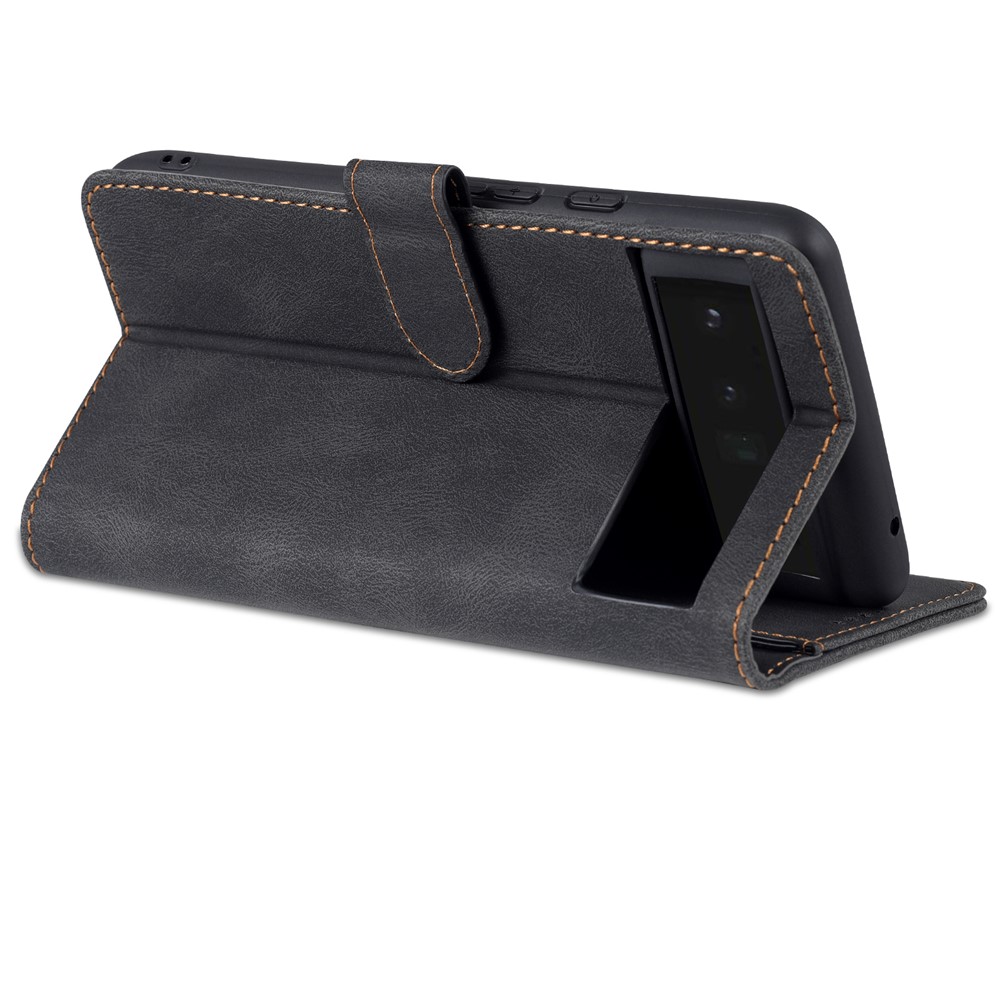 AZNS TPU+PU Leather Wallet Stand Phone Case Shockproof Protection Flip Phone Shell for Google Pixel 6 - Black-5