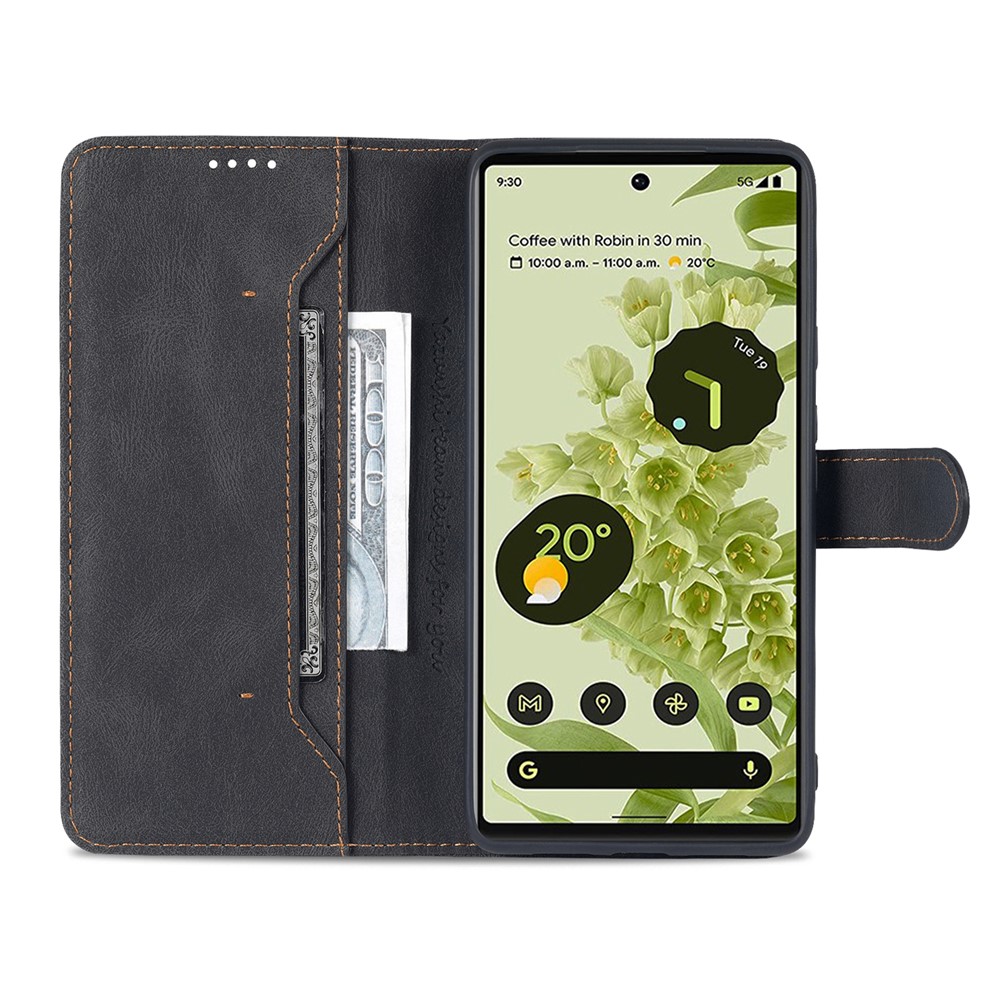 AZNS TPU+PU Leather Wallet Stand Phone Case Shockproof Protection Flip Phone Shell for Google Pixel 6 - Black-7