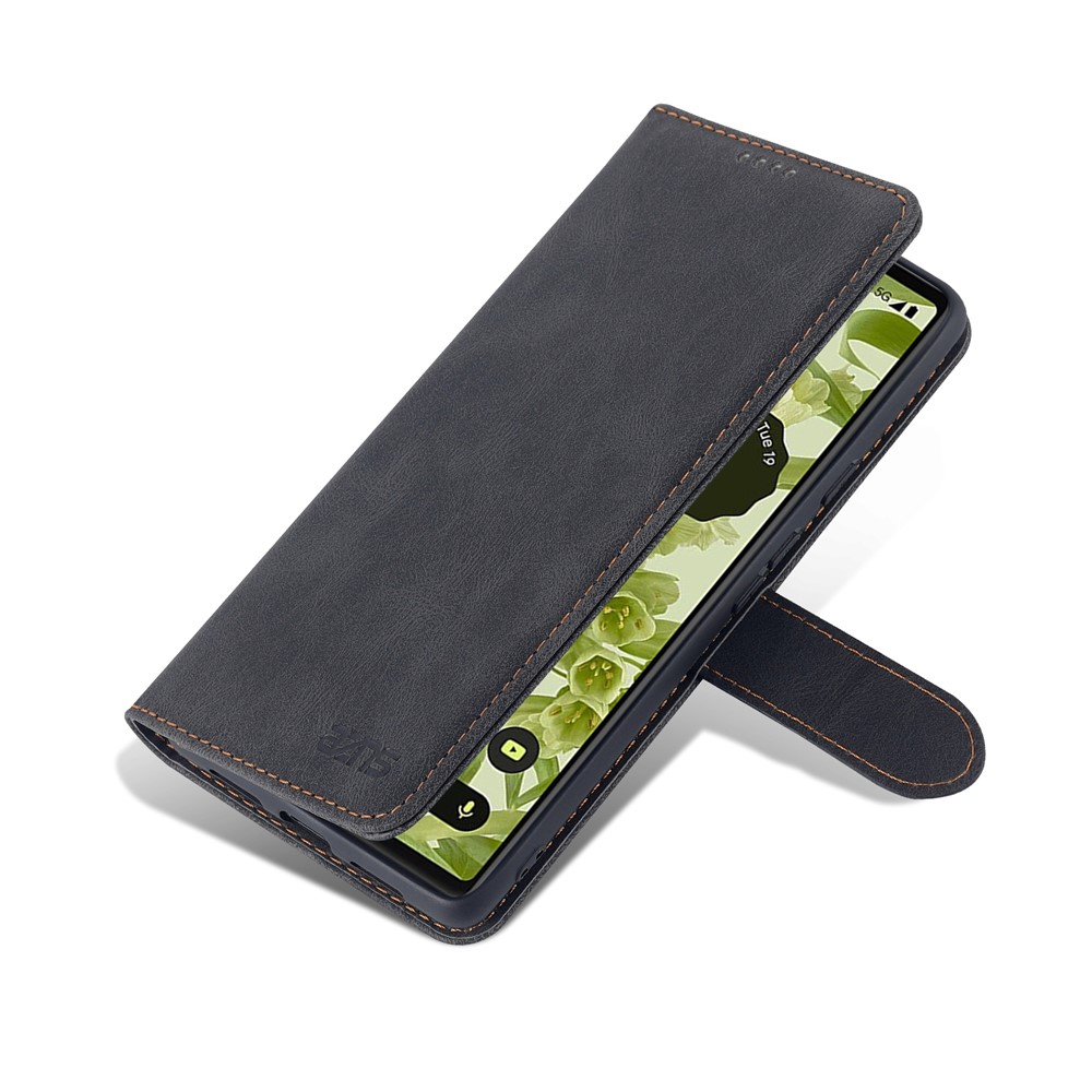 AZNS TPU+PU Leather Wallet Stand Phone Case Shockproof Protection Flip Phone Shell for Google Pixel 6 - Black-9