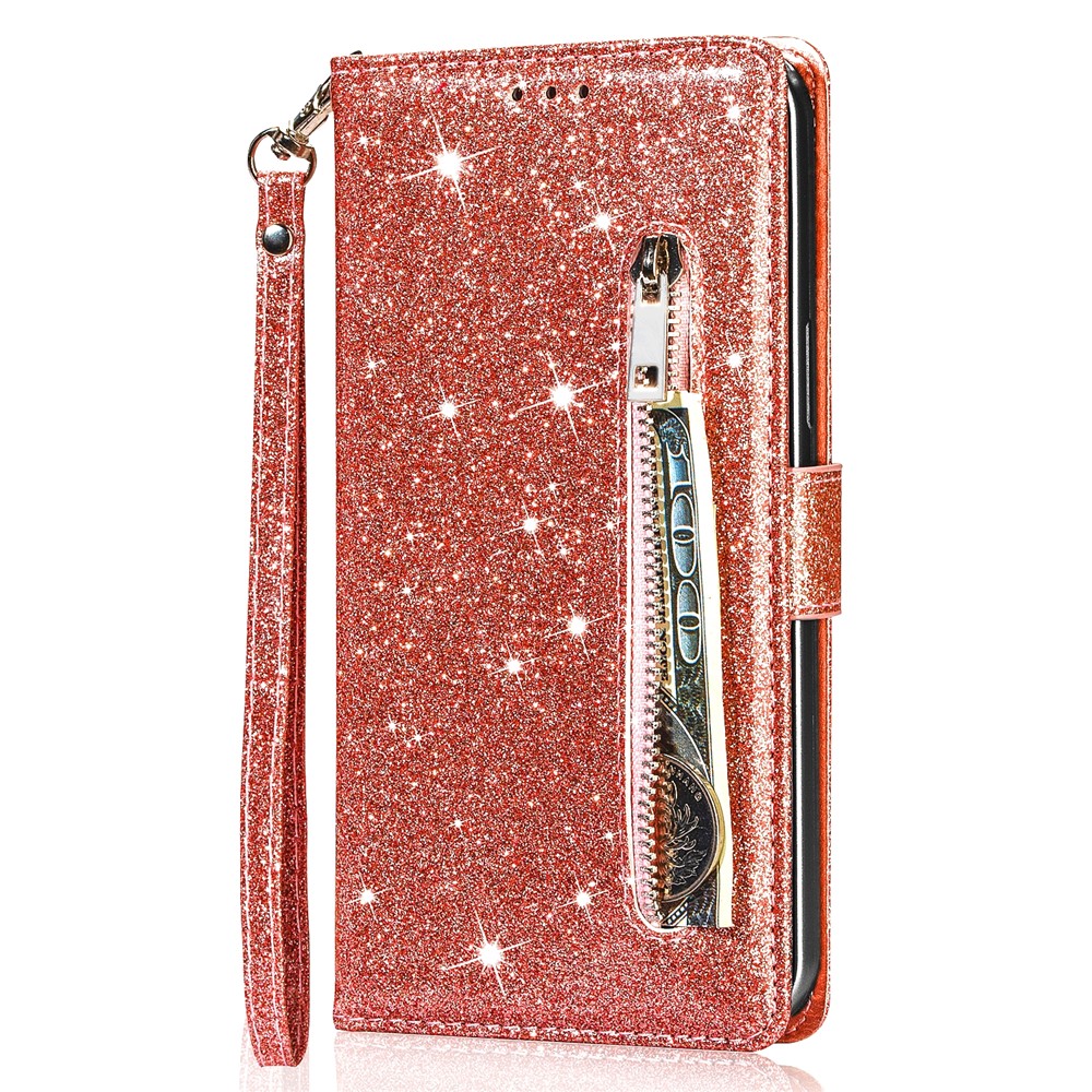 Glitter Sequins Magnetic Clasp Well-protected Anti-shock Zipper Pocket Wallet Flip Leather Phone Cover with Stand for Google Pixel 6 - Rose Gold-2