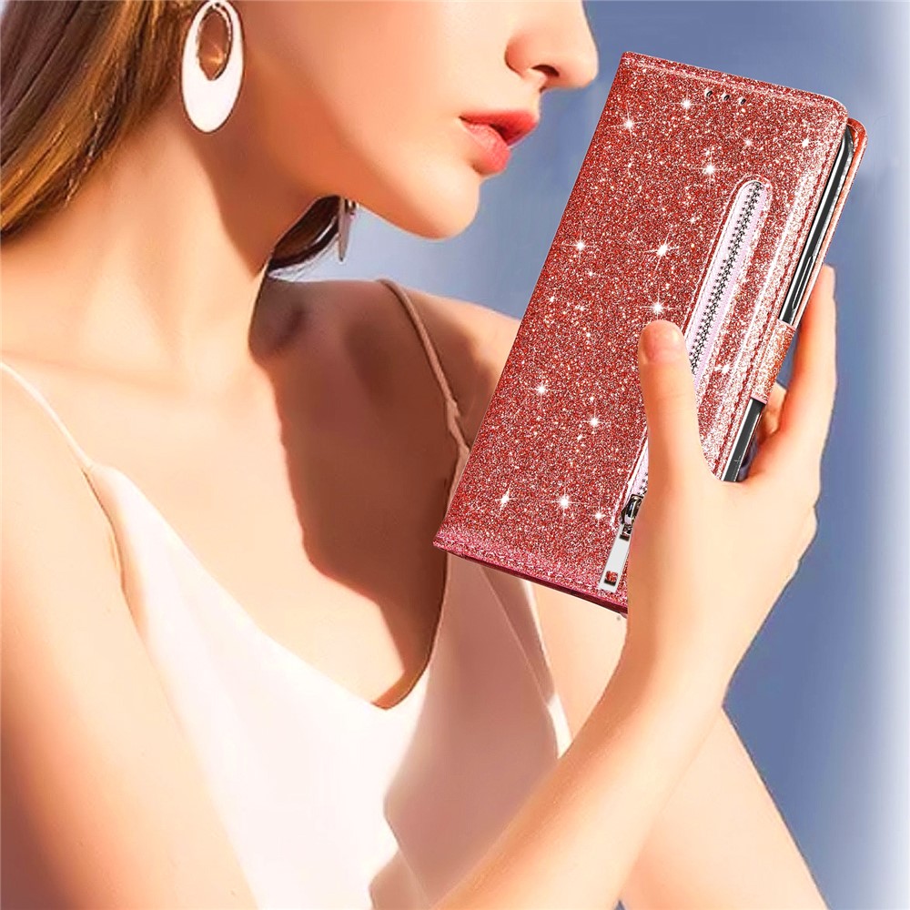 Glitter Sequins Magnetic Clasp Well-protected Anti-shock Zipper Pocket Wallet Flip Leather Phone Cover with Stand for Google Pixel 6 - Rose Gold-7