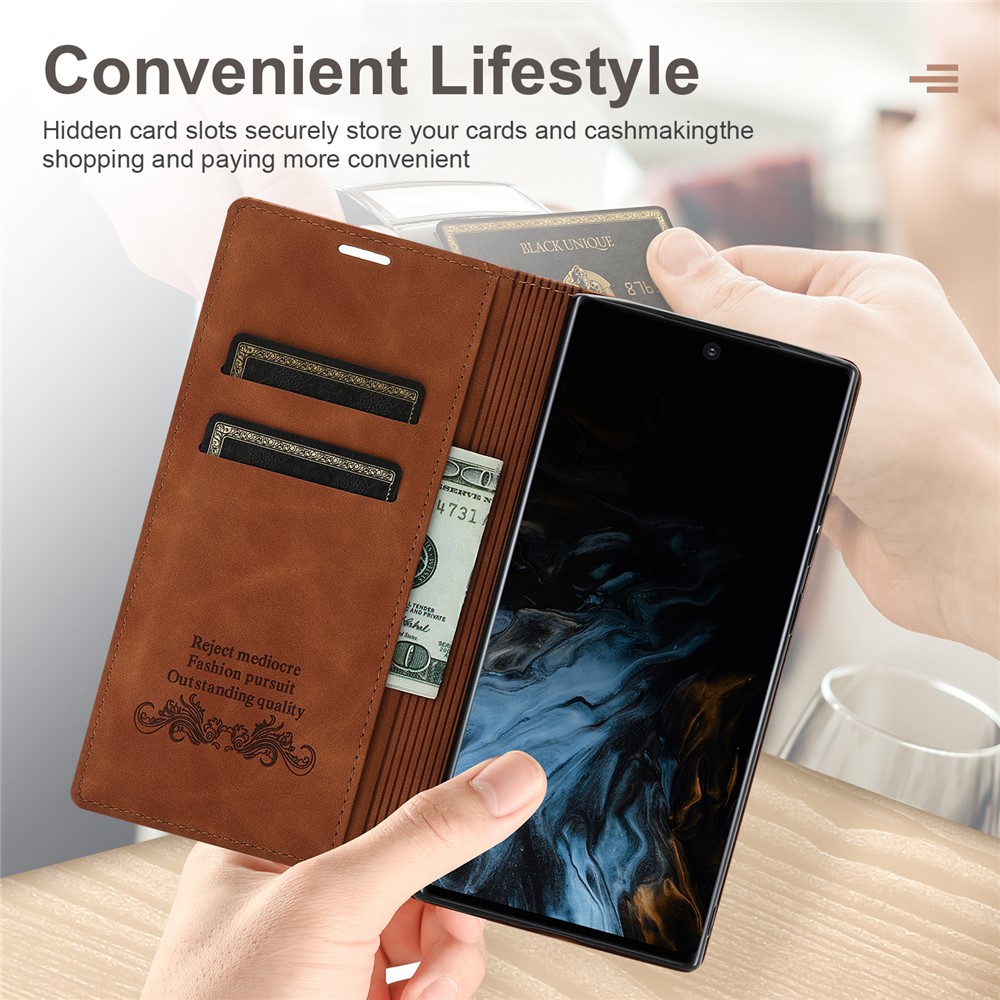 Scratch Resistant Fantasy Scratch Resistant Leather Phone Wallet Cover Shell with Auto-absorbed for Google Pixel 6 Pro - Brown-9