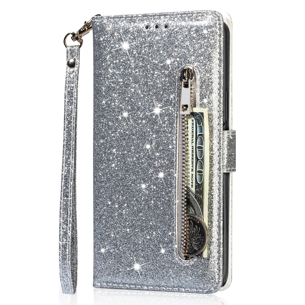Glitter Sequins Stylish Anti-fall Magnetic Clasp Zipper Pocket Flip Leather Phone Cover with Wallet and Stand for Google Pixel 6 Pro - Silver-2