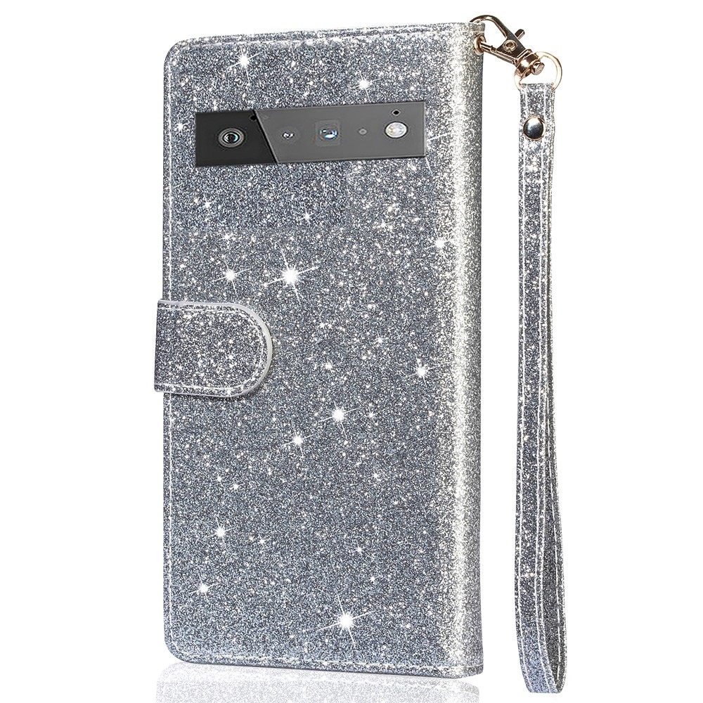 Glitter Sequins Stylish Anti-fall Magnetic Clasp Zipper Pocket Flip Leather Phone Cover with Wallet and Stand for Google Pixel 6 Pro - Silver-3