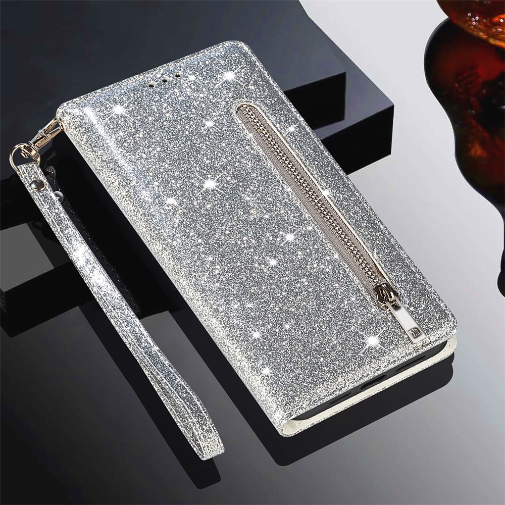 Glitter Sequins Stylish Anti-fall Magnetic Clasp Zipper Pocket Flip Leather Phone Cover with Wallet and Stand for Google Pixel 6 Pro - Silver-8