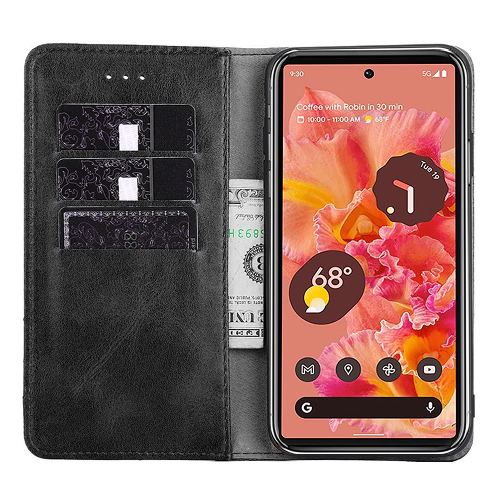 Triangle Stitching Line Retro Full Protection PU Leather Stand Wallet Flip Phone Cover Shell for Google Pixel 6 - Black-4