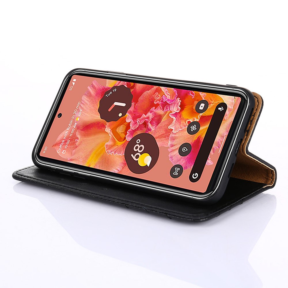 Triangle Stitching Line Retro Full Protection PU Leather Stand Wallet Flip Phone Cover Shell for Google Pixel 6 - Black-5