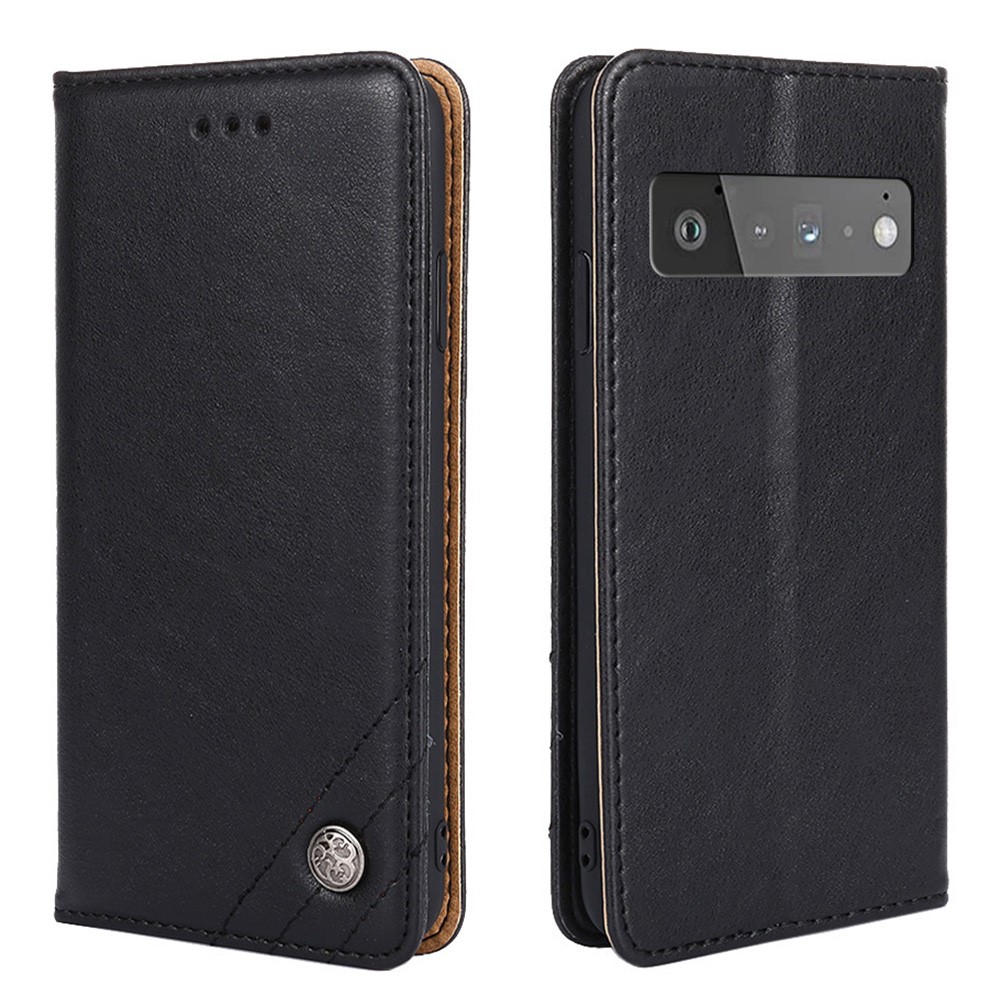 Triangle Stitching Line Retro All-round Protection Anti-drop PU Leather Wallet Flip Phone Cover with Stand for Google Pixel 6 Pro - Black-1
