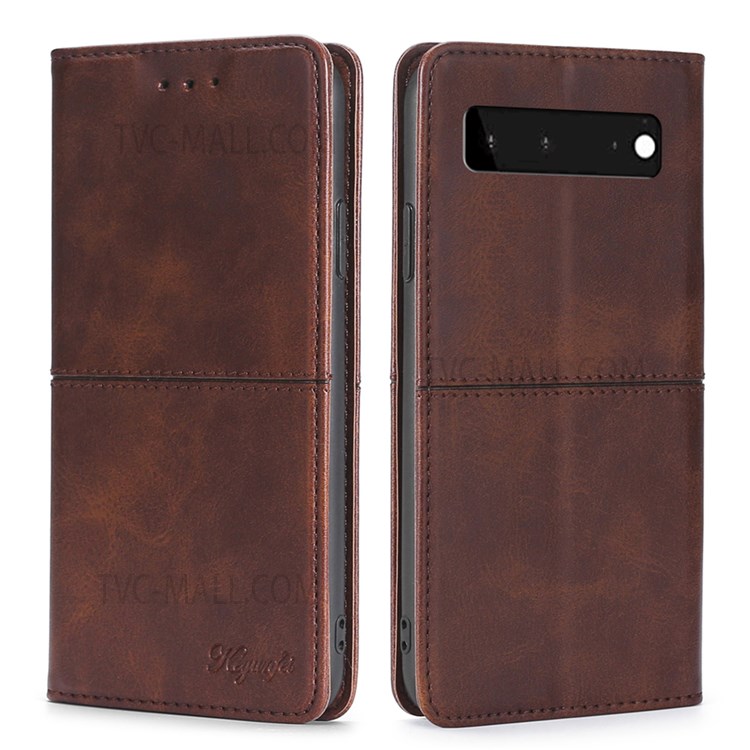 Card Slots Design Anti-fall Anti-shock Auto-absorbed Magnetic Closing Leather Phone Case with Stand for Google Pixel 6 - Dark Brown-1