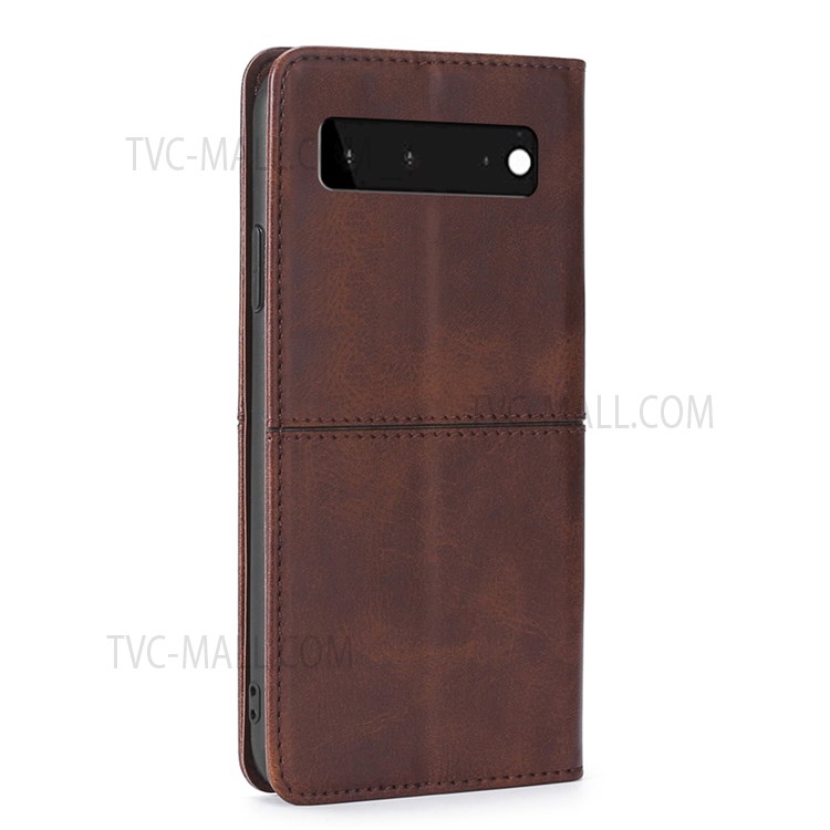 Card Slots Design Anti-fall Anti-shock Auto-absorbed Magnetic Closing Leather Phone Case with Stand for Google Pixel 6 - Dark Brown-3