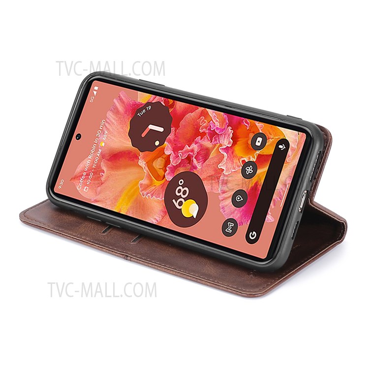 Card Slots Design Anti-fall Anti-shock Auto-absorbed Magnetic Closing Leather Phone Case with Stand for Google Pixel 6 - Dark Brown-5