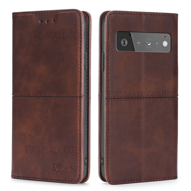 Stand Card Slots Design Full Protection Anti-drop Auto-absorbed Magnetic Closing Leather Phone Cover Shell for Google Pixel 6 Pro - Dark Brown-1