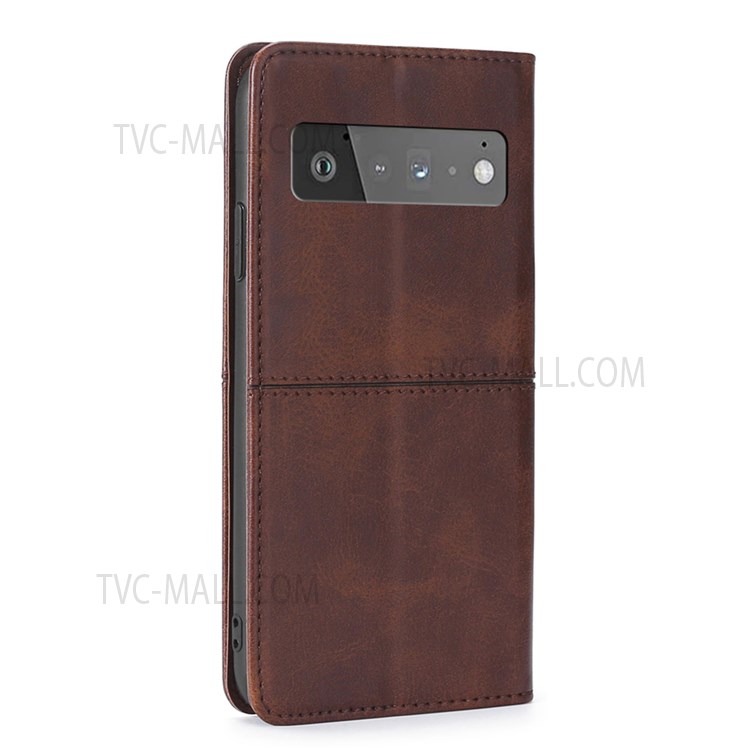 Stand Card Slots Design Full Protection Anti-drop Auto-absorbed Magnetic Closing Leather Phone Cover Shell for Google Pixel 6 Pro - Dark Brown-3