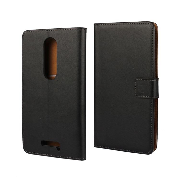 Flip Genuine Split Leather Wallet Case for Motorola Moto X Force / X3 - Black