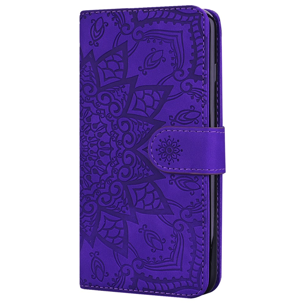 Imprint Flower Phone Shell Magnetic Closure Anti-fall Wallet Stand Design Leather Case for Google Pixel 6 Pro - Purple-2