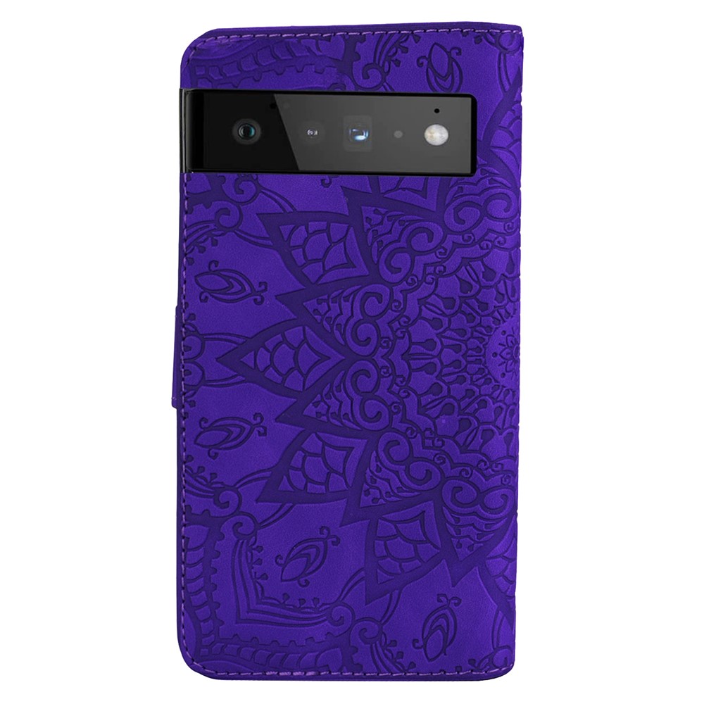 Imprint Flower Phone Shell Magnetic Closure Anti-fall Wallet Stand Design Leather Case for Google Pixel 6 Pro - Purple-3