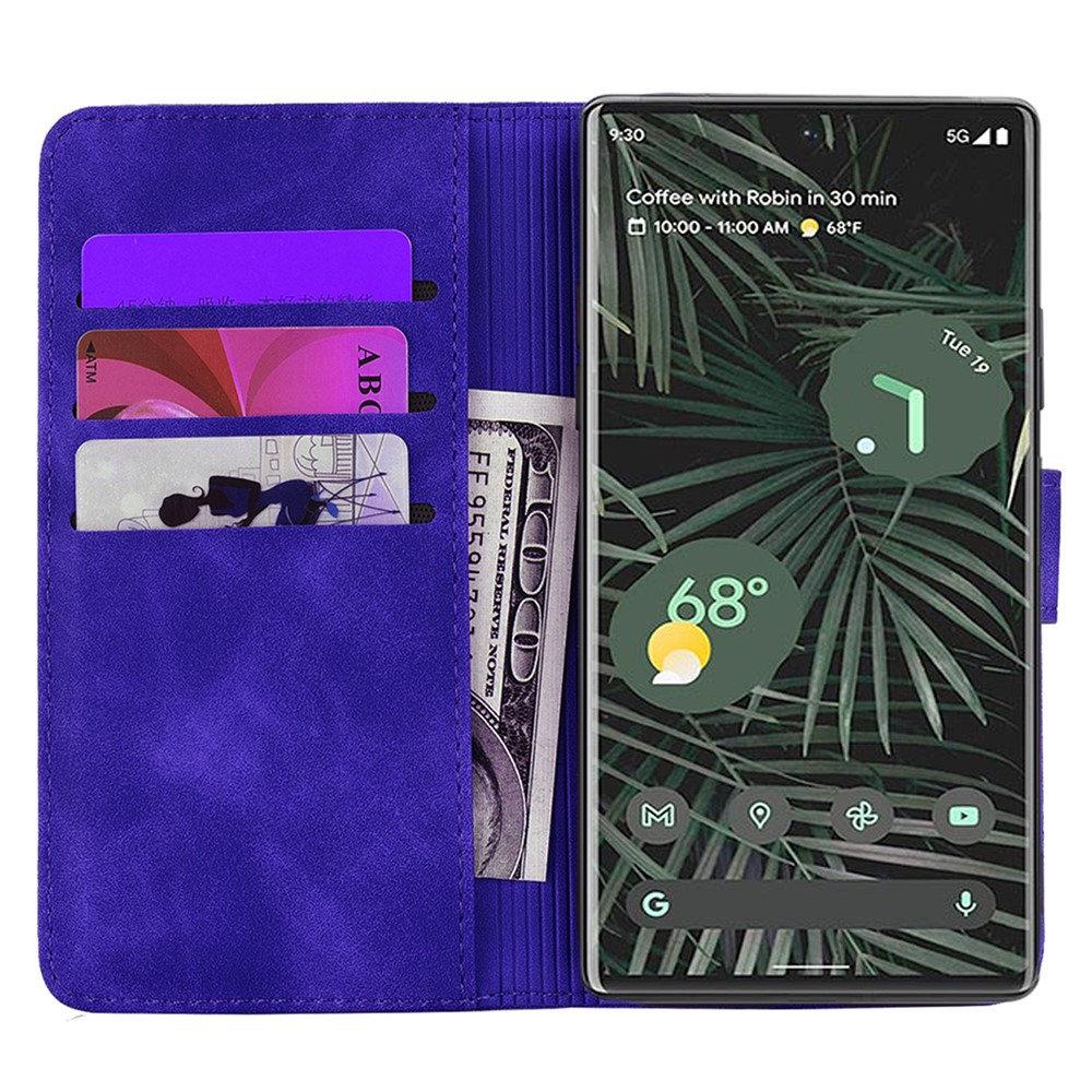 Imprint Flower Phone Shell Magnetic Closure Anti-fall Wallet Stand Design Leather Case for Google Pixel 6 Pro - Purple-4