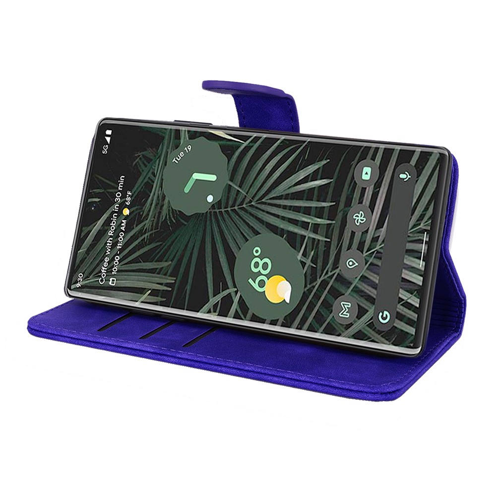 Imprint Flower Phone Shell Magnetic Closure Anti-fall Wallet Stand Design Leather Case for Google Pixel 6 Pro - Purple-6